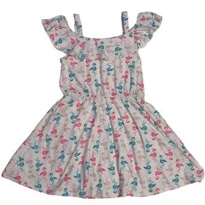 Extremely Me‎ Girls 10/12 Flamingo Print Off Shoulder Dress